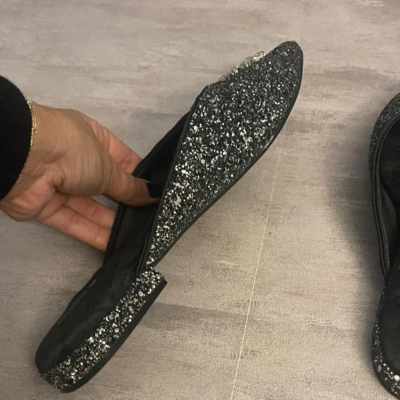 Birdies Swan Jeweled Gunmetal - Black Sparkle Embellished Mules- Size 10- - Picture 7 of 10